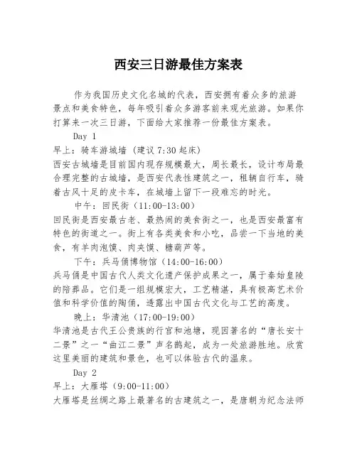 西安三日游最佳方案表