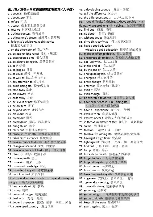 东北育才双语小学英语拓展词汇整理稿六年级