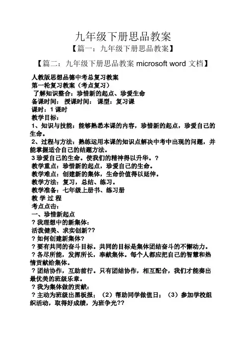 九年级下册思品教案