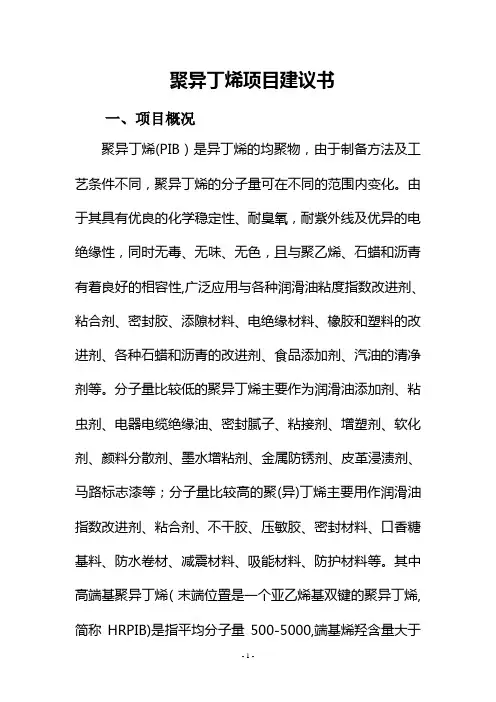 聚异丁烯项目建议书讲解