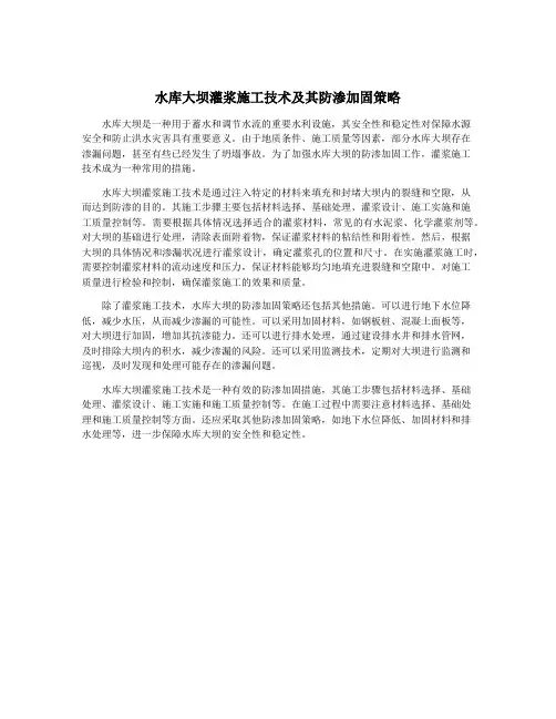 水库大坝灌浆施工技术及其防渗加固策略