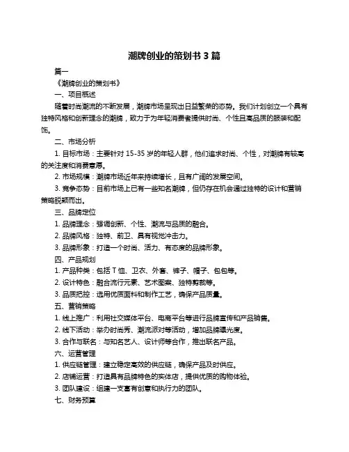 潮牌创业的策划书3篇
