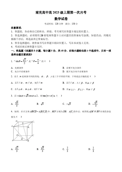 四川省南充市南充高级中学2024-2025学年高三上学期10月检测数学试题(含答案)