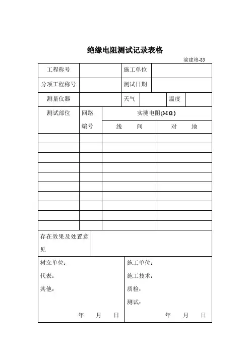 绝缘电阻测试记录表格
