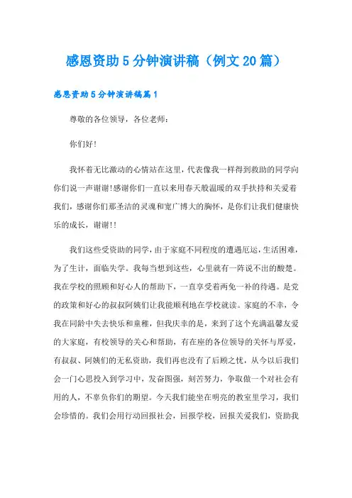 感恩资助5分钟演讲稿(例文20篇)