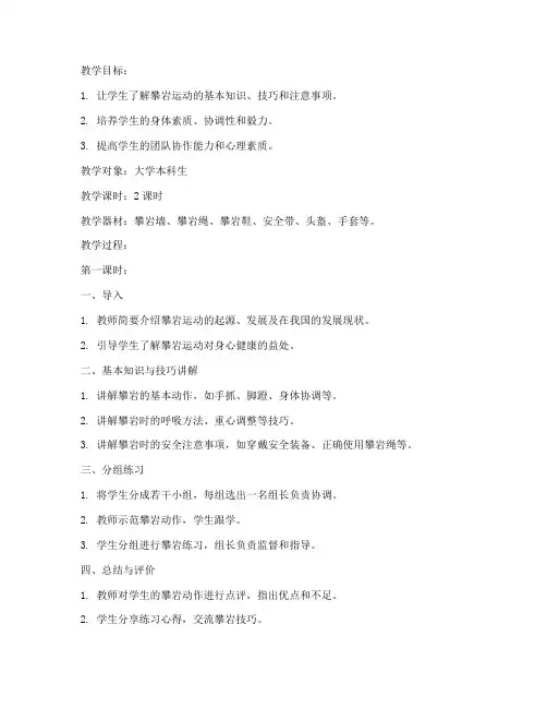 攀岩课程教案大学