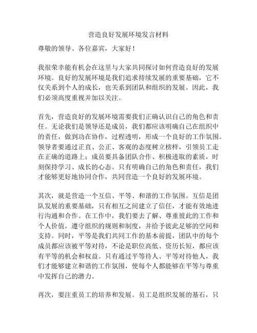 营造良好发展环境发言材料