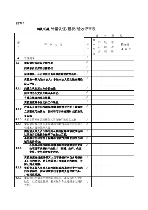 资质认定评审表格