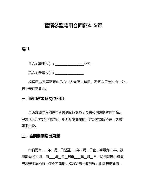 营销总监聘用合同范本5篇