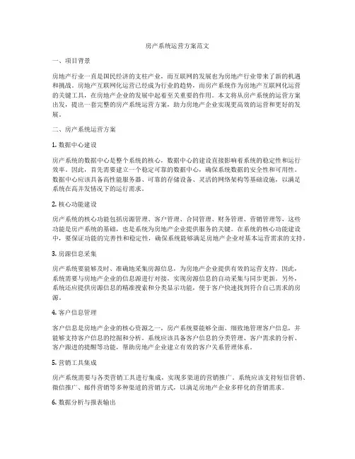 房产系统运营方案范文