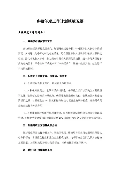 乡镇年度工作计划模板五篇