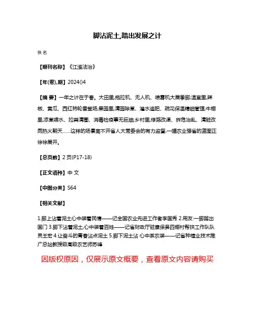 脚沾泥土,踏出发展之计