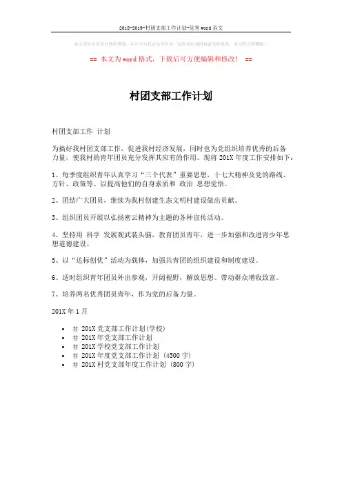 2018-2019-村团支部工作计划-优秀word范文 (1页)