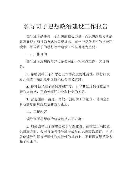 领导班子思想政治建设工作报告