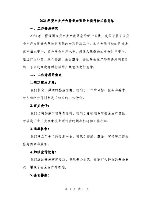2024年安全生产大排查大整治专项行动工作总结(2篇)