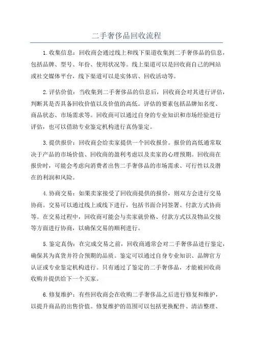 二手奢侈品回收流程