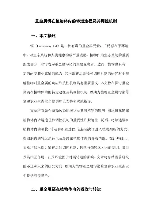 重金属镉在植物体内的转运途径及其调控机制