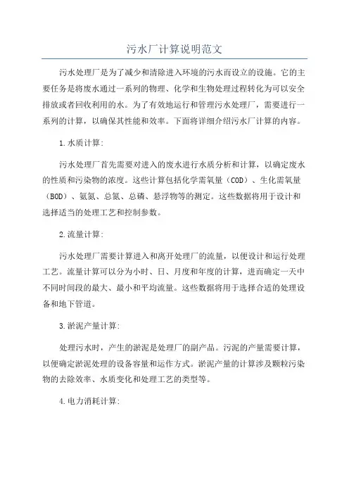 污水厂计算说明范文