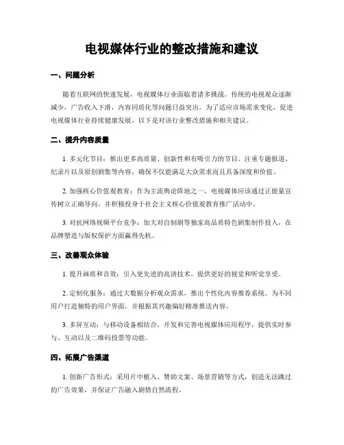 电视媒体行业的整改措施和建议
