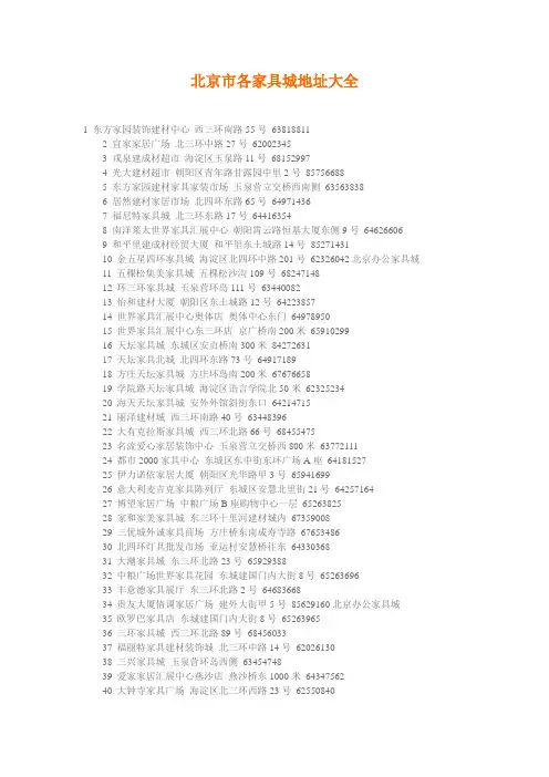 (家具行业)北京市各家具城地址大全