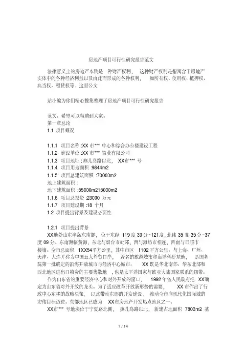 房地产项目可行性研究报告范文