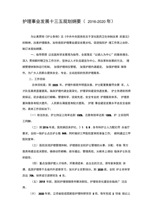 护理事业发展十三五规划纲要(2016-2020年)