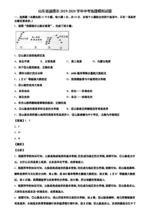 山东省淄博市2019-2020学年中考地理模拟试题含解析