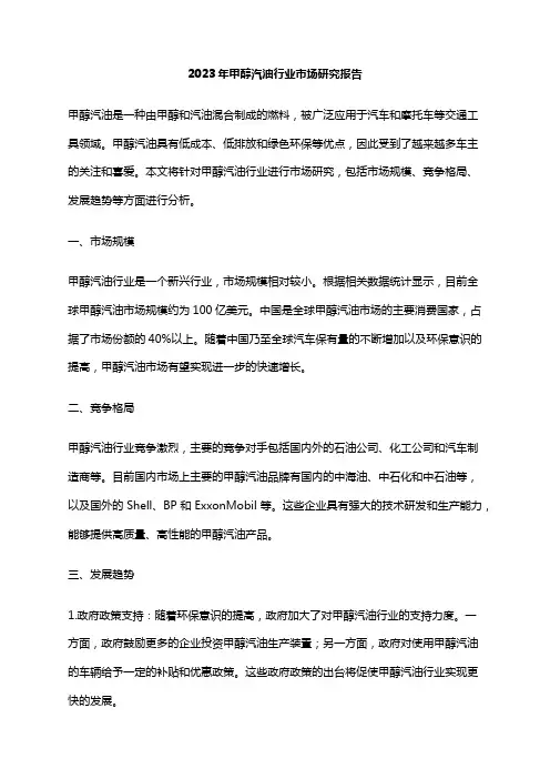 2023年甲醇汽油行业市场研究报告