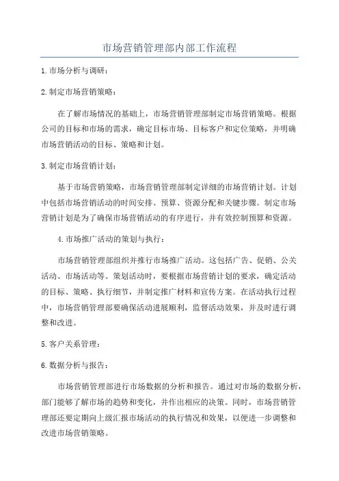 市场营销管理部内部工作流程