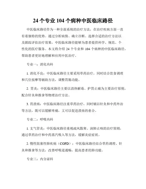 24个专业104个病种中医临床路径