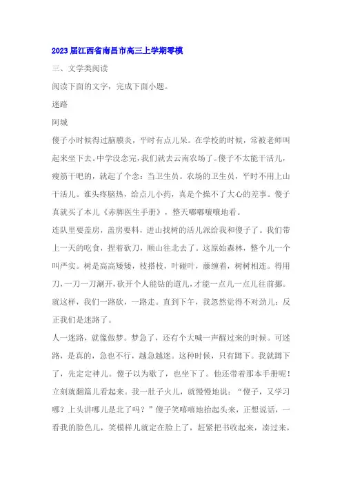文学类文本阿城《迷路》阅读练习及答案(2023届江西南昌高三上零模)