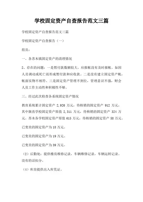 学校固定资产自查报告范文三篇