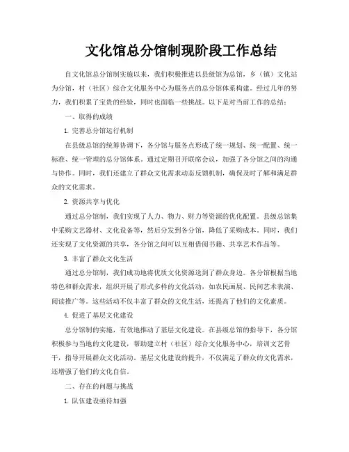 文化馆总分馆制现阶段工作总结