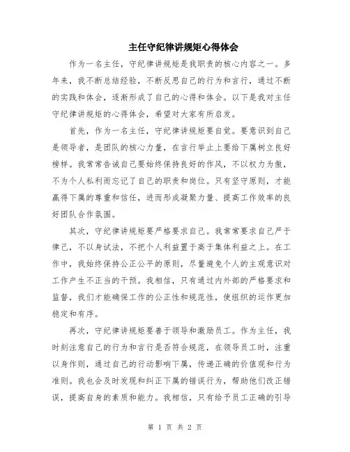 主任守纪律讲规矩心得体会
