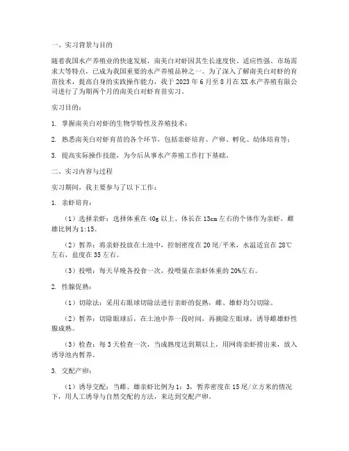 南美白对虾育苗实习报告