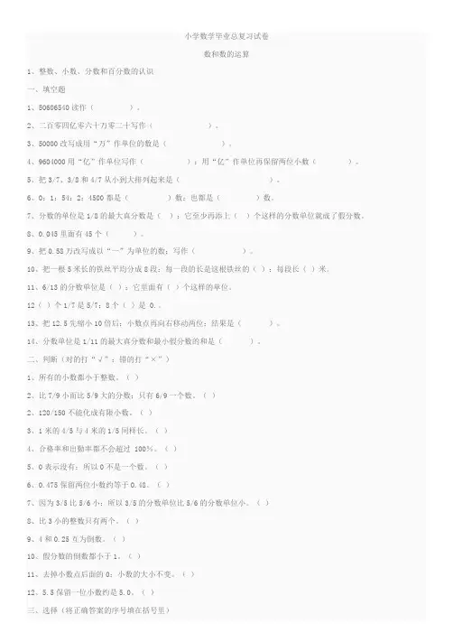 小学数学毕业总复习试卷