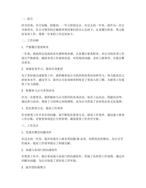 公司督查员年度总结范文