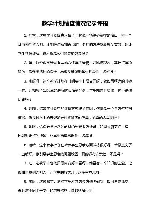教学计划检查情况记录评语