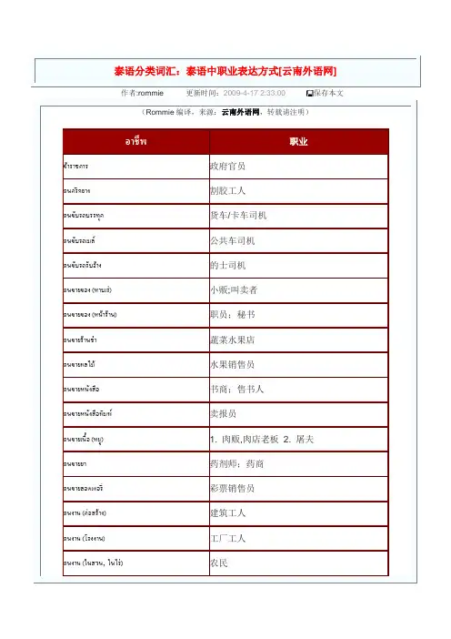 泰语分类词汇