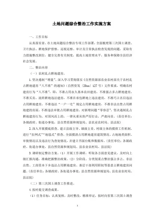 土地问题综合整治工作实施方案(最新)