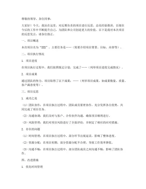 项目反思发言材料范文模板