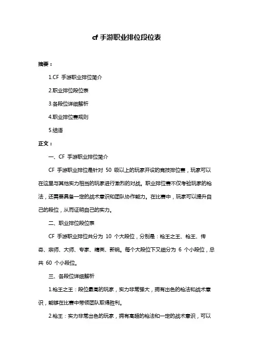cf手游职业排位段位表