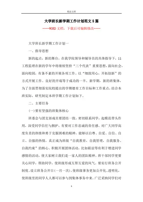 大学班长新学期工作计划范文5篇