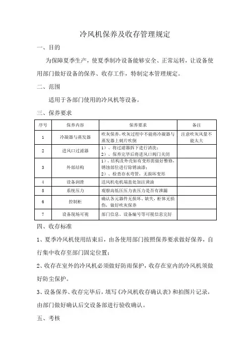 冷风机保养及收存管理规定