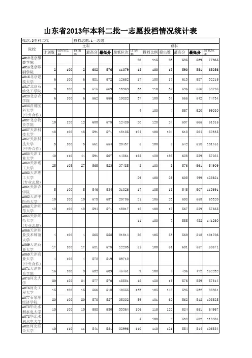 2013年本科二批一志愿投档情况统计表