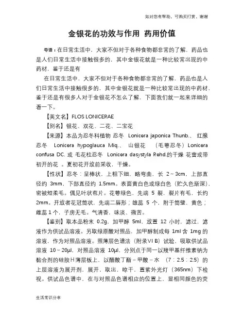 金银花的功效与作用 药用价值