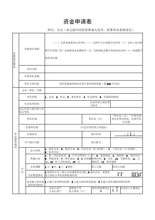 专项资金申请表