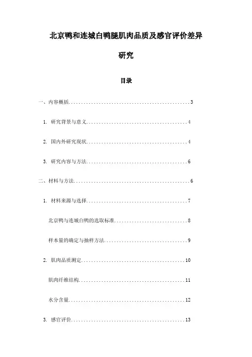 北京鸭和连城白鸭腿肌肉品质及感官评价差异研究