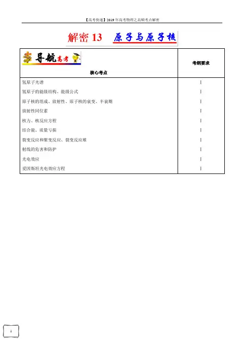 解密13 原子与原子核-备战2019年高考物理之高频考点解密 Word版含解析