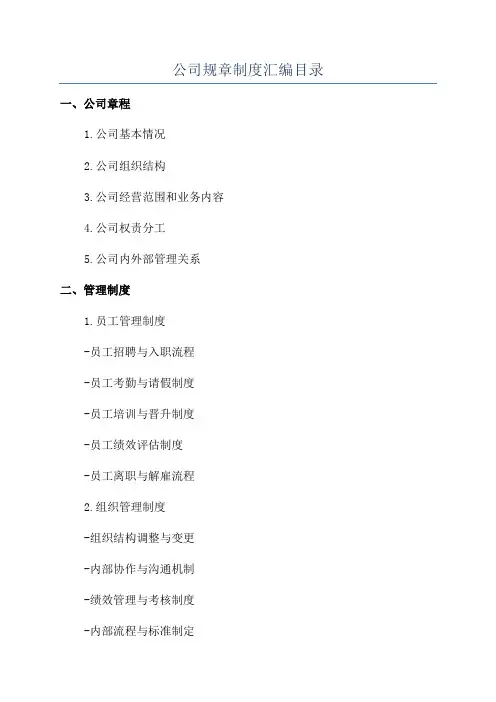 公司规章制度汇编目录